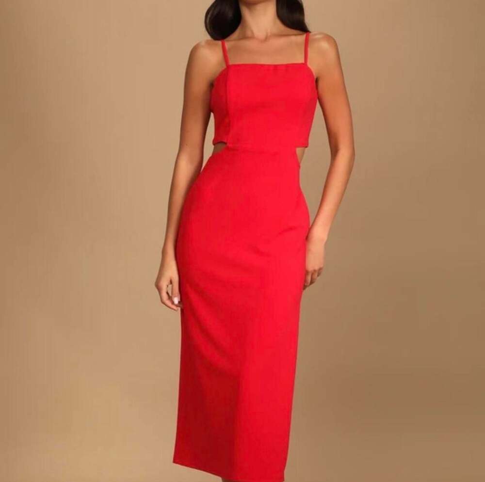 Lulus Red Spaghetti Strap Dress with Side Cut-Outs, Size XL